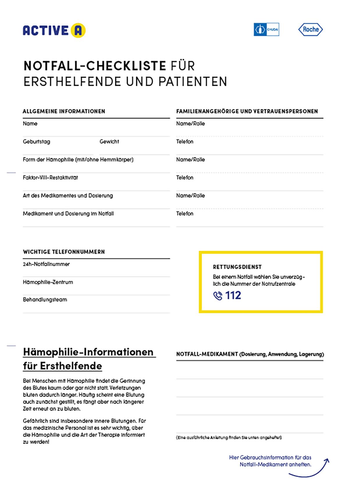 Notfall-Checkliste für Ersthelfende und Patienten